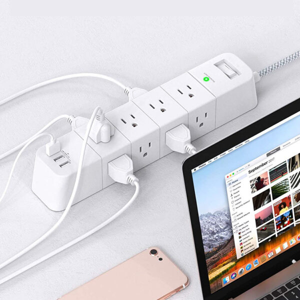Addtam Hot Sale Smart Power Strip  3-Side Design 12 Outlet 3 USB  Surge Protector with a Switch  & a LED Indicator