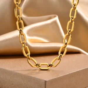 Bold and Minimalist Thick Chain Gold Plated Necklace with Oval Links for Timeless Feminine Elegance 1